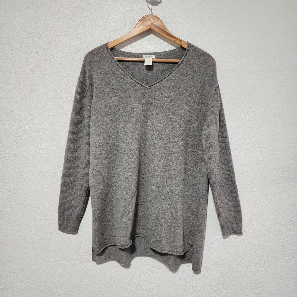 Sundance 100% Cashmere V Neck Pullover Relaxed Sweater Heather Grey Tunic Large